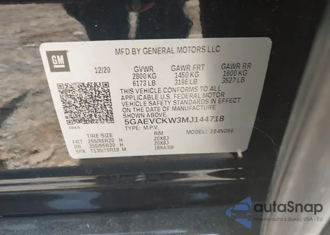 2021 Buick Enclave Awd Avenir из США, поврежденный, VIN 5GAEVCKW3MJ144718